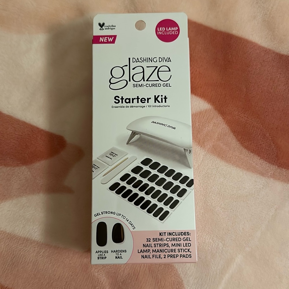 Dashing Diva Glaze Real Black Semi Cured Gel Nail Strips Starter Kit